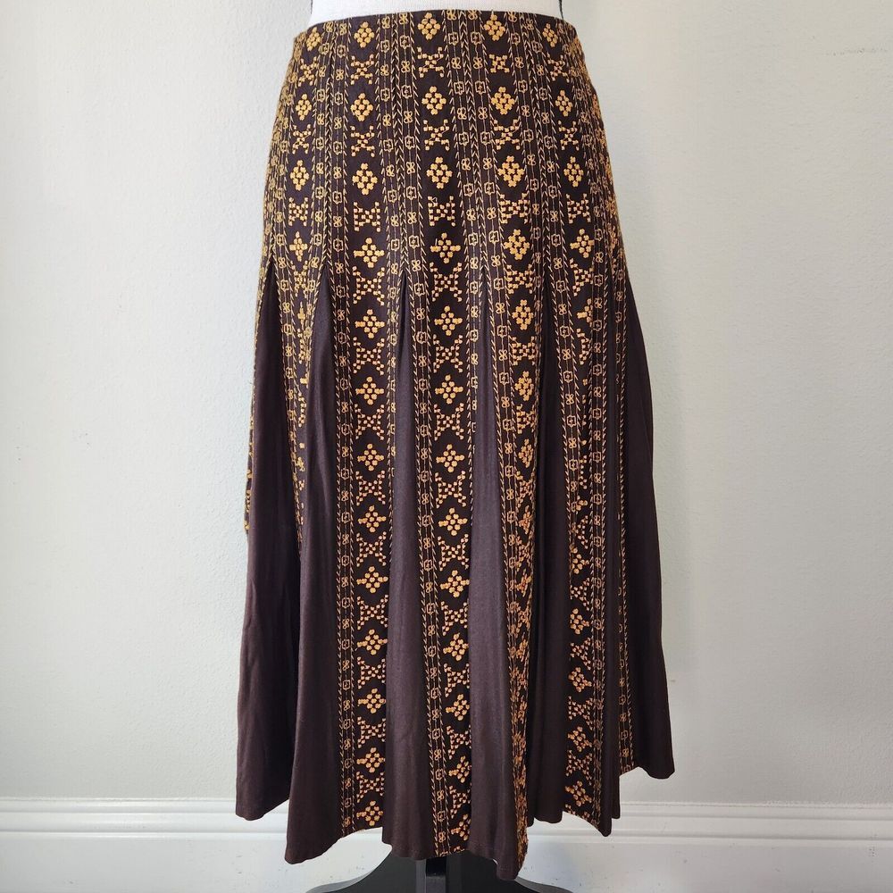 Sharon Young Womens Size 10 Brown‎ Yellow  Embroidered Skirt